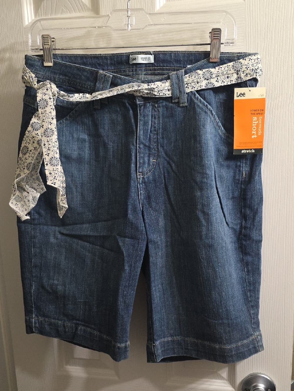Lee Blue Denim Bermuda Shorts with Floral Tie Size 10